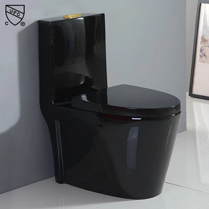 Hotel Ceramic Black Elongated Modern Toilet Floor Mounted Dual Flush One Piece Toilet Bowl S-Trap/P-Trap