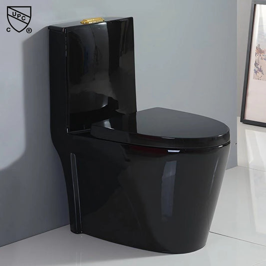 Hotel Ceramic Black Elongated Modern Toilet Floor Mounted Dual Flush One Piece Toilet Bowl S-Trap/P-Trap