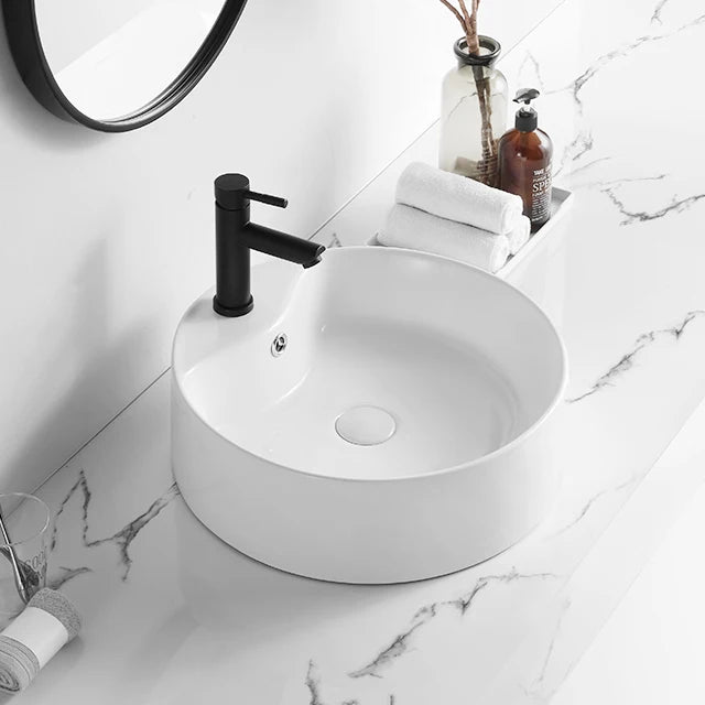 Cheap Modern Ceramic Hotel Single Hole Top Mount White Rounded Small Countertop Sink