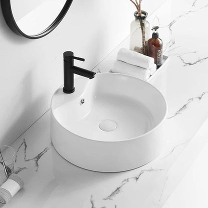 Cheap Modern Ceramic Hotel Single Hole Top Mount White Rounded Small Countertop Sink