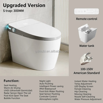 Electric Ceramic Elongated Bidet Smart Toilet with Remote Control Heated Seat Automatic Operation Floor Mounted Modern Design