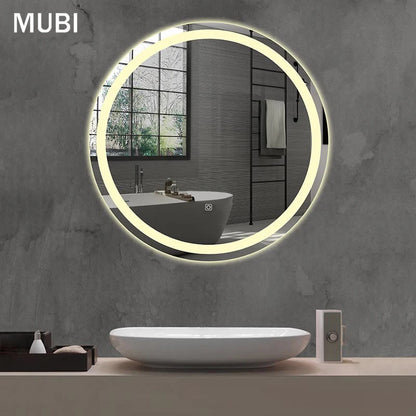 60cm Modern Illuminated Bathroom Mirror with Adjustable Color Temperature LED Light Smart Mirror Moisture Proof Wall Mounted