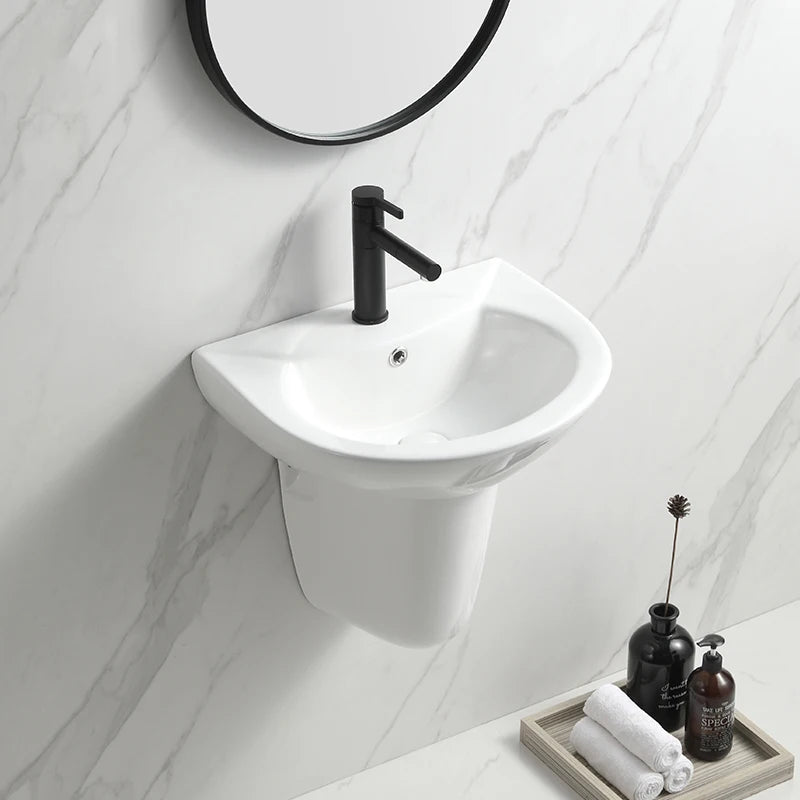 Bathroom Wall Hang Hand Wash Basin Sink White Ceramic Two Piece Half Pedestal Basin