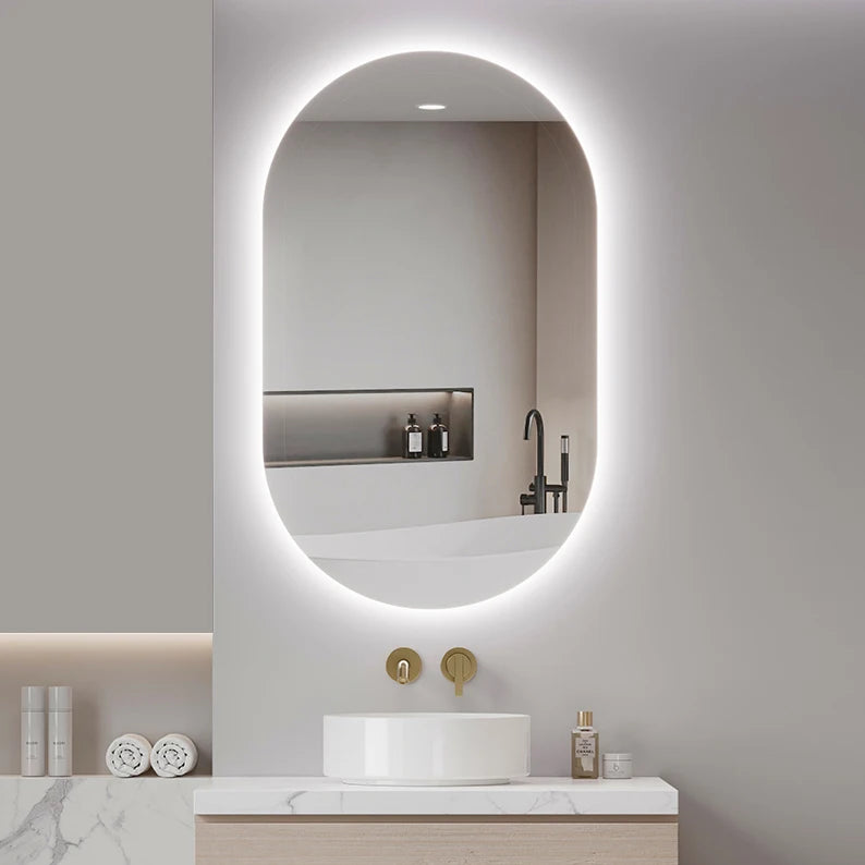 Modern Design Smart Wall Mirror Arch Shape with LED Illuminated Touch Control Moisture Proof for Home Apartment Villa Bathroom