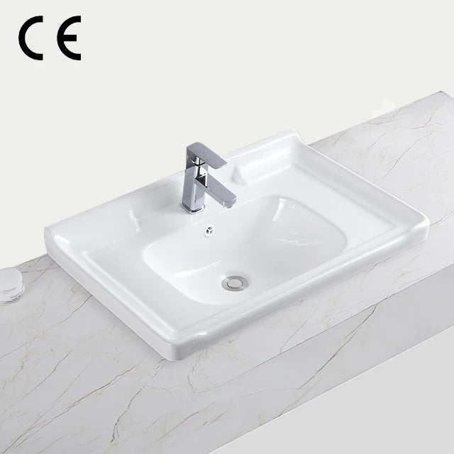 Modern Household Top Mount Rectangular Ceramic Sink for Hotel & Villa Washroom White Bathroom Hand Wash Basin