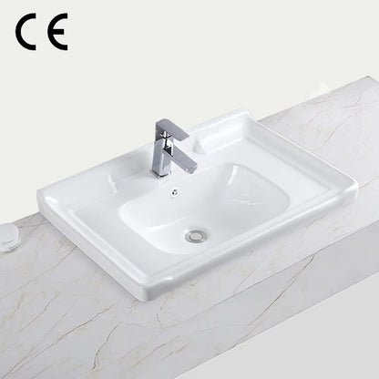 Modern Household Top Mount Rectangular Ceramic Sink for Hotel & Villa Washroom White Bathroom Hand Wash Basin