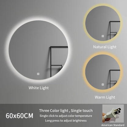 60cm Modern Illuminated Bathroom Mirror with Adjustable Color Temperature LED Light Smart Mirror Moisture Proof Wall Mounted