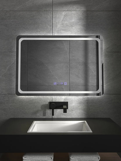 Sensor Switch Large Rectangular Vanity Mirror Anti Fog Bathroom Wall Mounted Frameless Smart Led Mirrors