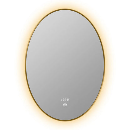Modern Design Hotel Villa Apartment Bathroom Wall-Mounted Oval Illuminated Smart Backlit Moisture Proof Gold Frame Vanity Mirror