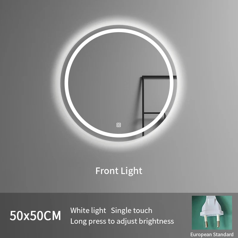 European Standard Modern Illuminated Adjustable LED Bath Round Mirror Hotel Wall-Mounted Smart Mirror