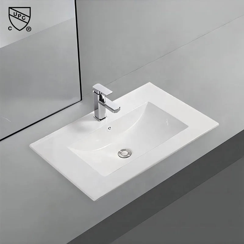 Modern 750mm White Ceramic Vanity Basin Thin Edge Rectangular Bathroom Sink for Hotels Washrooms Apartments with 3-Year Warranty