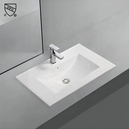 Modern 750mm White Ceramic Vanity Basin Thin Edge Rectangular Bathroom Sink for Hotels Washrooms Apartments with 3-Year Warranty