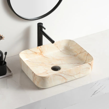 Classic Orange Color Rectangle Ceramic Counter Top Hand Wash Basin Marble Sink for Bathroom