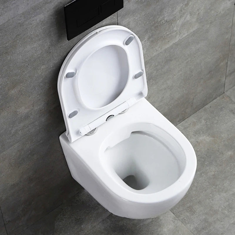 Wall Hung Toilet with P-Trap Ceramic Rimless Bowl Dual-Flush Slow Closing Bidet Concealed Tank Gravity Flushing