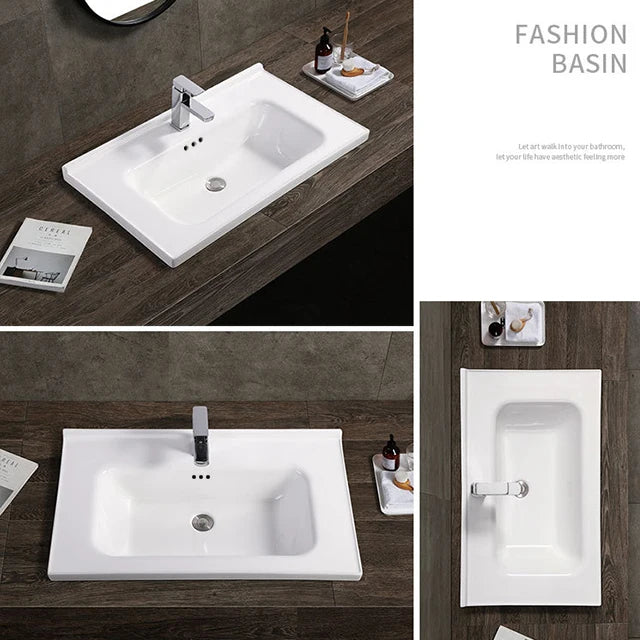 Modern White Rectangular Ceramic Porcelain Vanity Sink Cabinet Basin for Bathroom Washroom Hotel Above Counter Installation