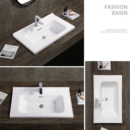 Modern White Rectangular Ceramic Porcelain Vanity Sink Cabinet Basin for Bathroom Washroom Hotel Above Counter Installation