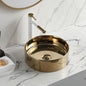 Artistic Golden Color Luxury Bathroom Wash Basin Hotel Lavatory Ceramic Round Small Countertop Sink