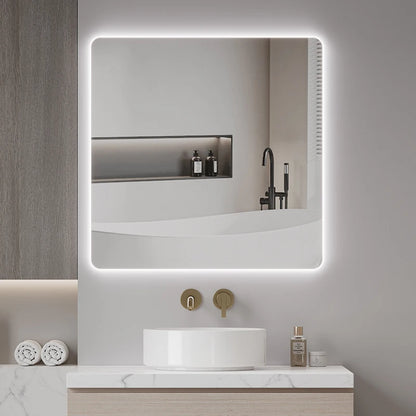 Factory Wholesale Modern Square Wall Hung LED Smart Bathroom Mirror with Illuminated Light Hotel Use Graphic Design 60x60cm
