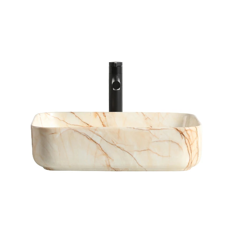 Classic Orange Color Rectangle Ceramic Counter Top Hand Wash Basin Marble Sink for Bathroom