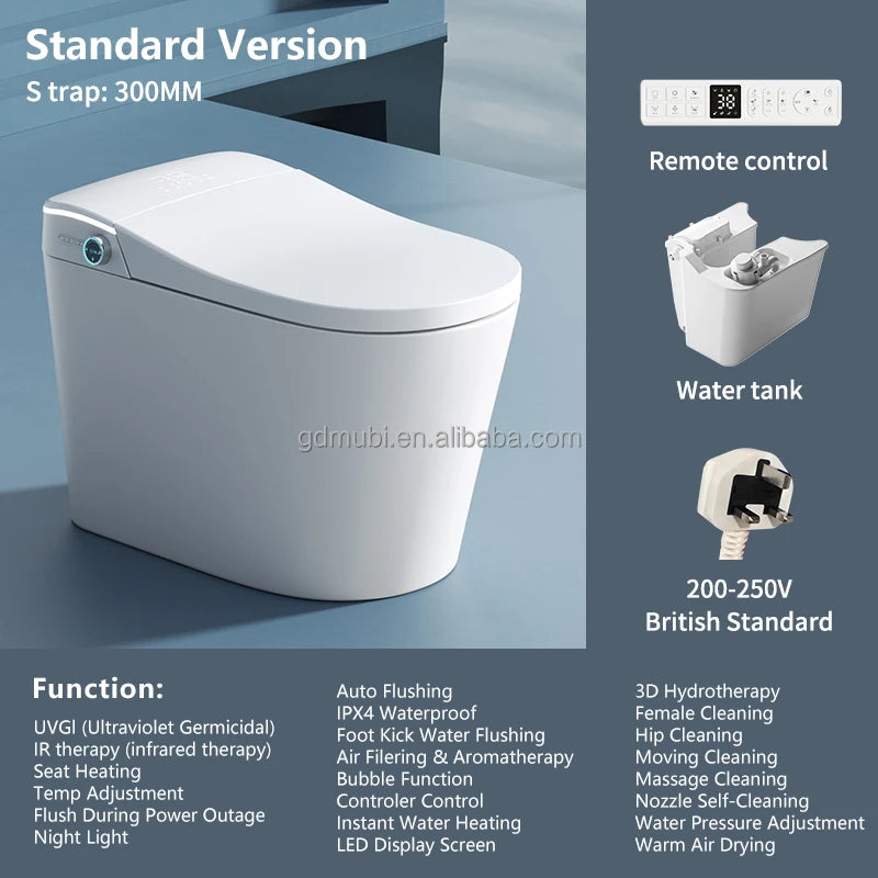 Smart One-Piece Electric Bidet Toilet with Heated Seat Night Light Wireless Remote Control, Modern Ceramic Toilet
