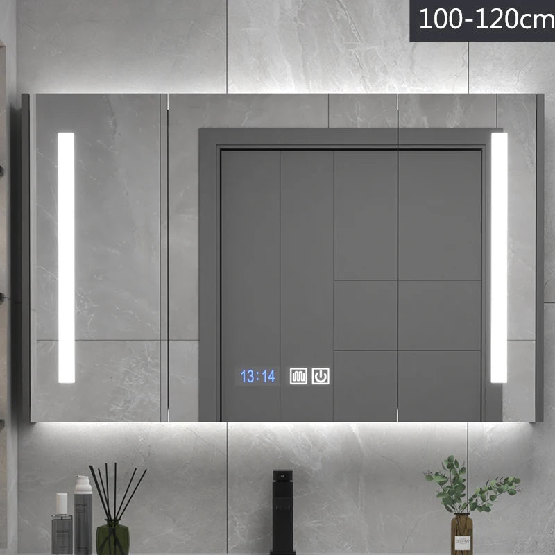 MUBI Modern Illuminated Storage Wall Smart Mirror Vanity Led Mirror Cabinet with Wood Carcase and Smart Motion Sensor
