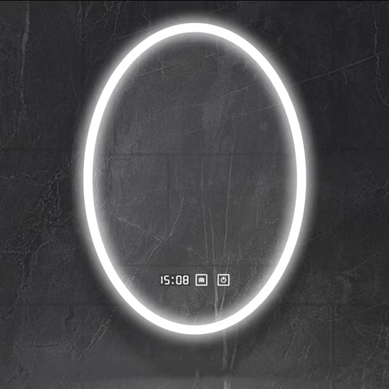 Anti Fog Sensor Touch Oval Led Shower Mirror Intelligent Modern Bath Wall Smart Mirror for Bedroom