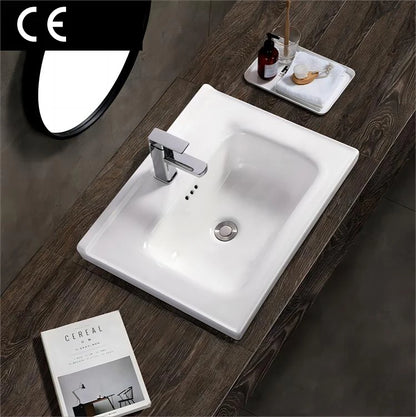 Factory Direct Sales Modern White Rectangle Ceramic Bathroom Vanity Cabinet Basin for Villa & Apartment