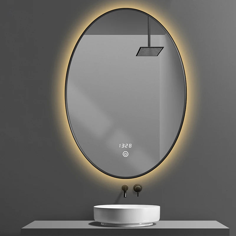 Modern Design Hotel Villa Apartment Bathroom Wall-Mounted Oval Illuminated Smart Backlit Moisture Proof Gold Frame Vanity Mirror