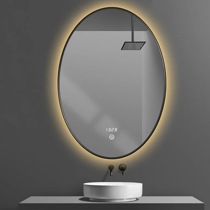 Modern Design Hotel Villa Apartment Bathroom Wall-Mounted Oval Illuminated Smart Backlit Moisture Proof Gold Frame Vanity Mirror