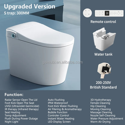 Smart One-Piece Electric Bidet Toilet with Heated Seat Night Light Wireless Remote Control, Modern Ceramic Toilet