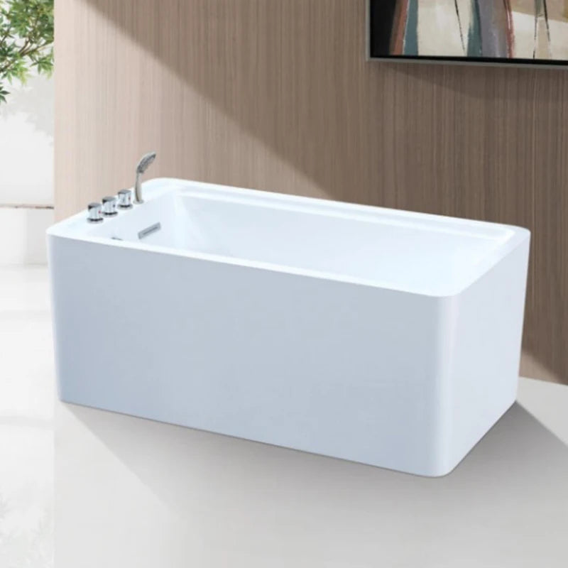 حوض استحمام بتصميم بسيط من السطح الصلب، أبيض، مستطيل، قائم بذاته، أكريليك، مربع