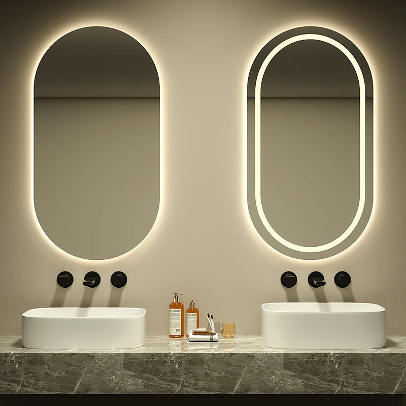 Modern Design Smart Wall Mirror Arch Shape with LED Illuminated Touch Control Moisture Proof for Home Apartment Villa Bathroom