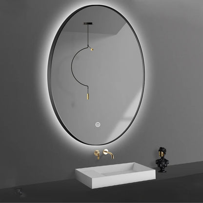 Modern Design Hotel Villa Apartment Bathroom Wall-Mounted Oval Illuminated Smart Backlit Moisture Proof Gold Frame Vanity Mirror