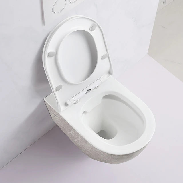 Modern Villa Suspended P Trap Ceramic Wall Hung Rimless Flushing Bidet Toilet Set with Concealed Tank