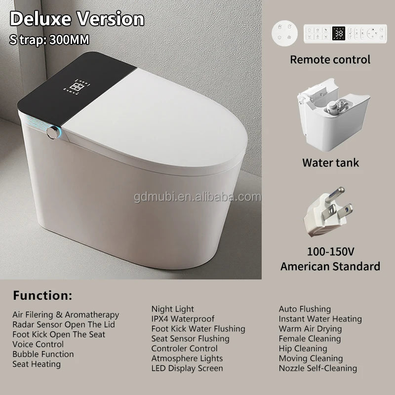 Deluxe Sanitary Ware for Hotel Bathroom Automatic Cover Concealed Tank Remote Control S-trap Dual-Flush Intelligent Smart Toilet