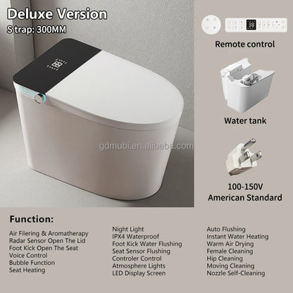 Deluxe Sanitary Ware for Hotel Bathroom Automatic Cover Concealed Tank Remote Control S-trap Dual-Flush Intelligent Smart Toilet