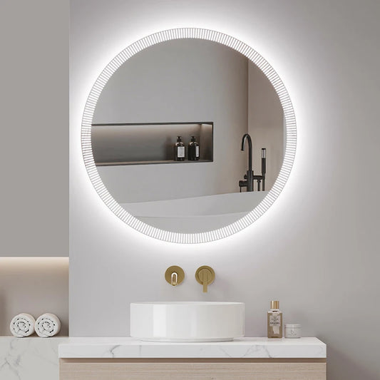 Contemporary Smart Round LED Bathroom Mirror Modern Art Bath Frameless Wall-Mounted Illuminated for Hotel Application