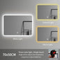 Modern Rectangle Frameless LED Bathroom Wall Mirror 70*50 Three-Color Illuminated for Hotel or Apartment