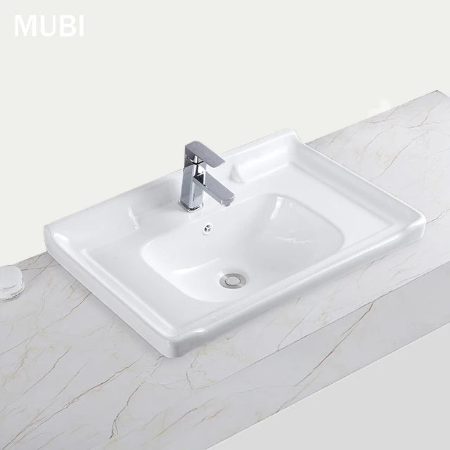 Modern Household Top Mount Rectangular Ceramic Sink for Hotel & Villa Washroom White Bathroom Hand Wash Basin