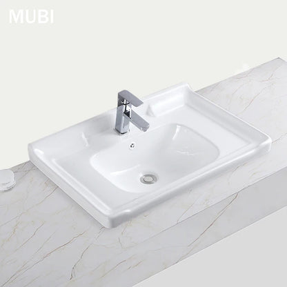 Modern Household Top Mount Rectangular Ceramic Sink for Hotel & Villa Washroom White Bathroom Hand Wash Basin