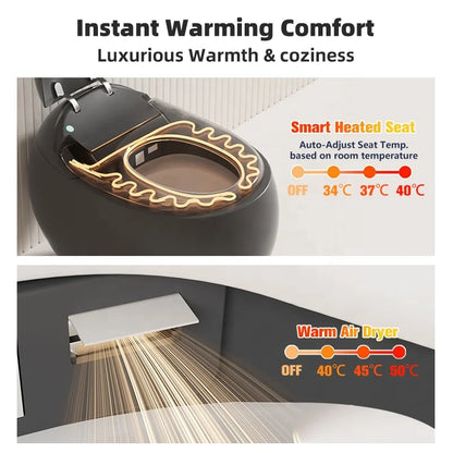 Modern Smart Toilet Bidet Grey Round S-Trap Automatic Remote Control and AI Voice Control with Heated Seat and Seat Heating